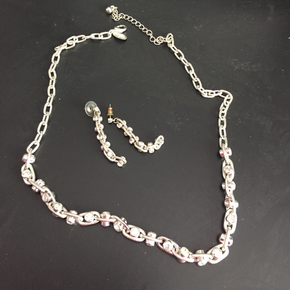 Dressy rhinestone necklace and earrings set.